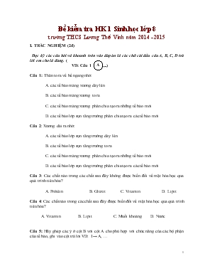 Đề kiểm tra học kì 1 sinh học lớp 8 trường thcs lương thế vinh năm 2014 - 2015